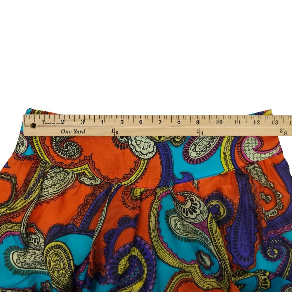 Vintage Glam Paisley Silk Mini Skirt Women S Orange Turquoise Purple Made In USA - Picture 3 of 10